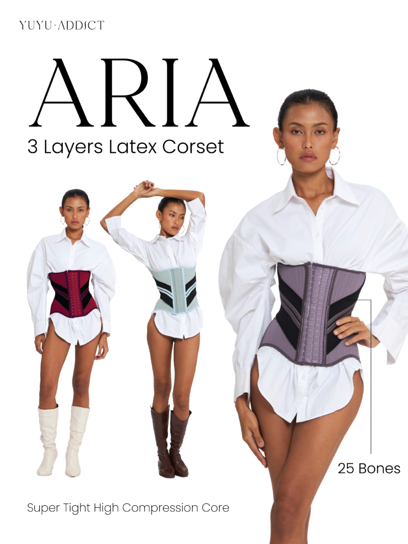 YUYUADDICT - Aria 3 Layers Latex Super Tight High Compression Core Corset Free Extension Korset Latex 25 Tulang
