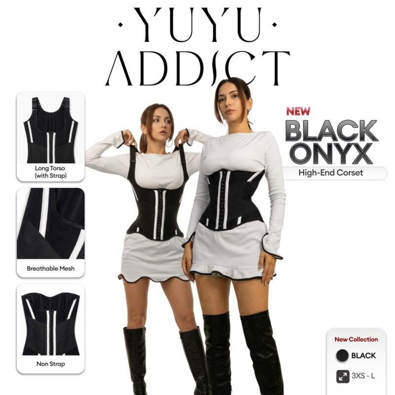 YUYU ADDICT - Black Onyx Mesh Long Torso Corset 15/23 Tulang | Corset Wanita Shapewear Waist Trainer